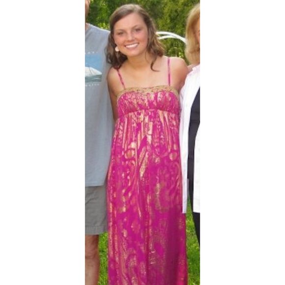 Aidan Mattox Pink & Gold Grecian Gown - Picture 6 of 6